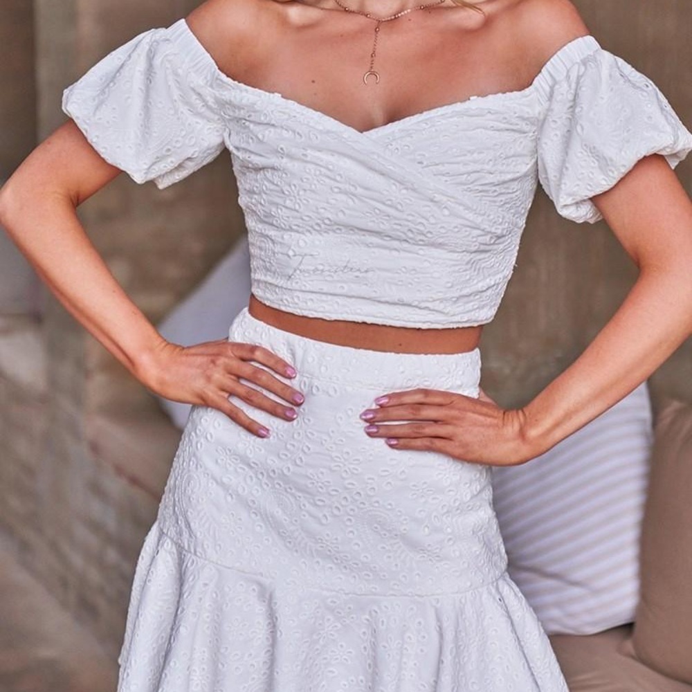White Midi Fit and Flare Dress with Ruffled Details